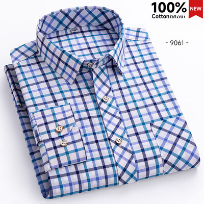 Νέο σε πουκάμισο πάνω από το μέγεθος 8XL100% βαμβακερά μακρυμάνικα πουκάμισα για άνδρες σε λεπτή εφαρμογή casual απλό πουκάμισο λεπτό καρό ρούχα Χαβάης