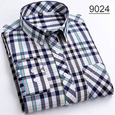 Νέο σε πουκάμισο πάνω από το μέγεθος 8XL100% βαμβακερά μακρυμάνικα πουκάμισα για άνδρες σε λεπτή εφαρμογή casual απλό πουκάμισο λεπτό καρό ρούχα Χαβάης