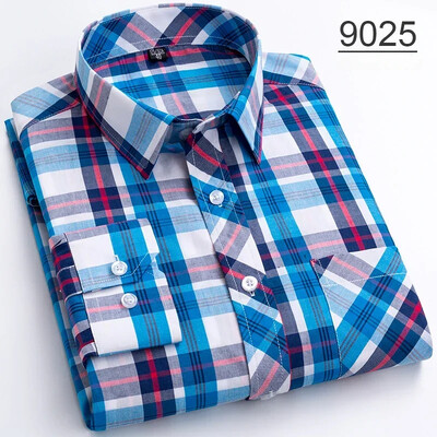 Νέο σε πουκάμισο πάνω από το μέγεθος 8XL100% βαμβακερά μακρυμάνικα πουκάμισα για άνδρες σε λεπτή εφαρμογή casual απλό πουκάμισο λεπτό καρό ρούχα Χαβάης