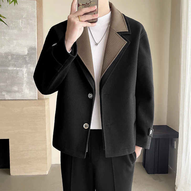 Χειμερινά μάλλινα μπουφάν για ανδρικό κοστούμι σμίλευσης γιακάς Business casual μαλλί μπουφάν Κοινωνικό παλτό Streetwear Ανδρικά ρούχα
