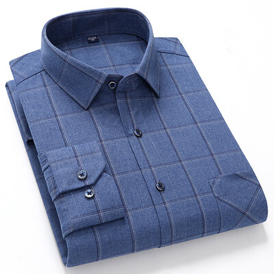 Tiszta pamut férfi kockás ing hosszú ujjú, normál szabású férfi alkalmi nagyméretű ing Szabadidő Őszi férfi blúz Új, nagy méret