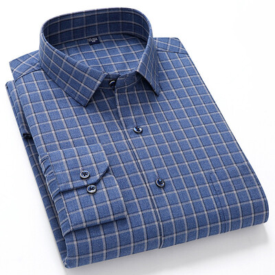 Tiszta pamut férfi kockás ing hosszú ujjú, normál szabású férfi alkalmi nagyméretű ing Szabadidő Őszi férfi blúz Új, nagy méret