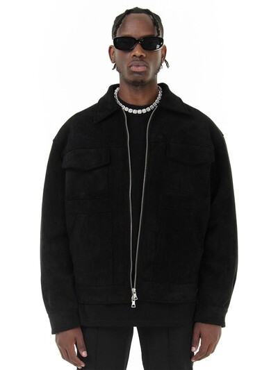 Φθινοπωρινά μπουφάν Oversize Casual Ρούχα High Street Τσέπες Laper Φερμουάρ Suede Χοντρό παλτό Ανδρικό Windbreaker Loose