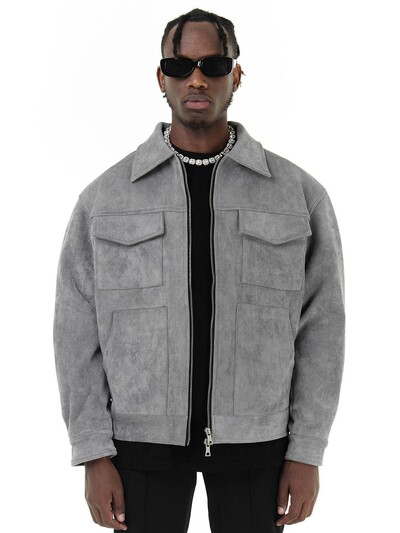 Φθινοπωρινά μπουφάν Oversize Casual Ρούχα High Street Τσέπες Laper Φερμουάρ Suede Χοντρό παλτό Ανδρικό Windbreaker Loose