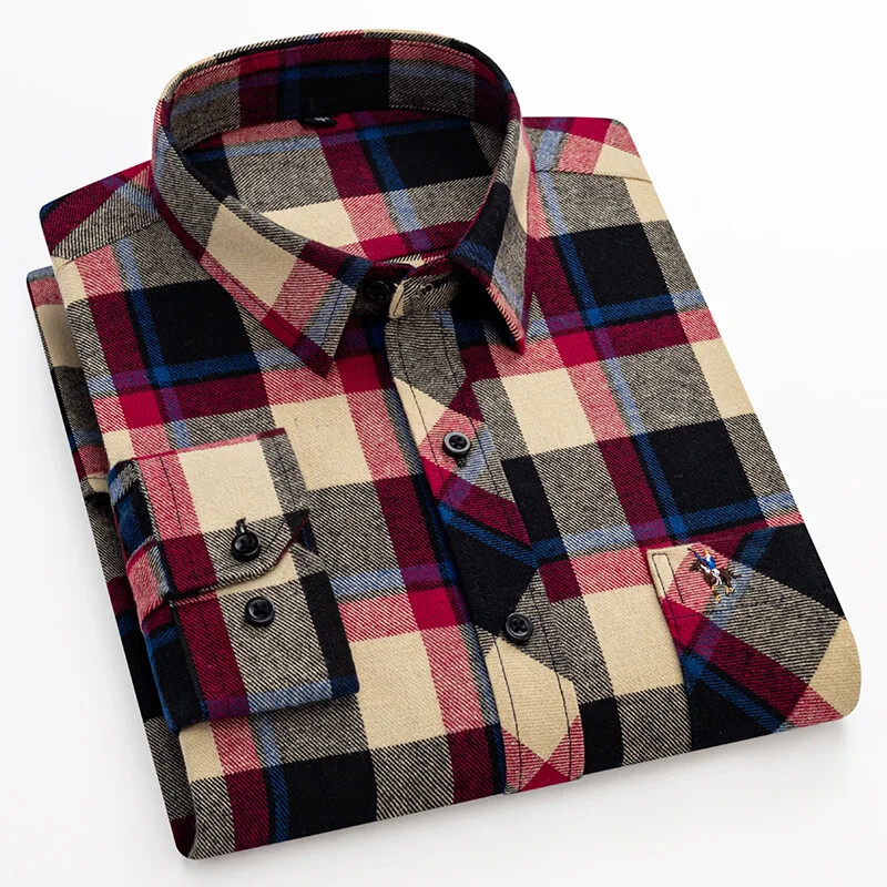 Ανδρικά φανελένια πουκάμισα Βαμβακερά καρό μακρυμάνικα casual vintage ανδρικά ενδύματα χειμερινά καθημερινά Μεγάλο μέγεθος Business Smart dress πουκάμισα
