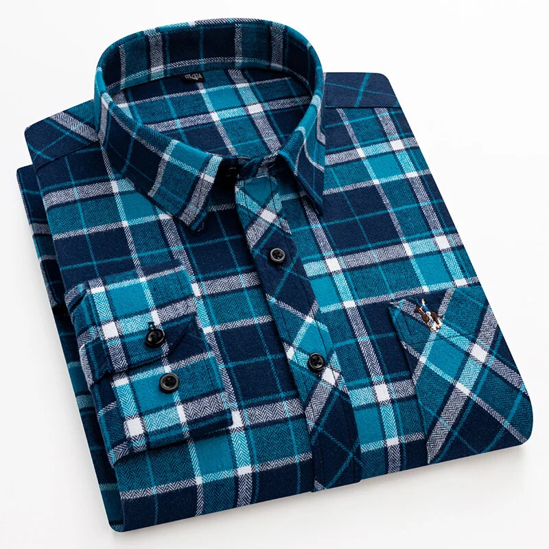 Ανδρικά φανελένια πουκάμισα Βαμβακερά καρό μακρυμάνικα casual vintage ανδρικά ενδύματα χειμερινά καθημερινά Μεγάλο μέγεθος Business Smart dress πουκάμισα