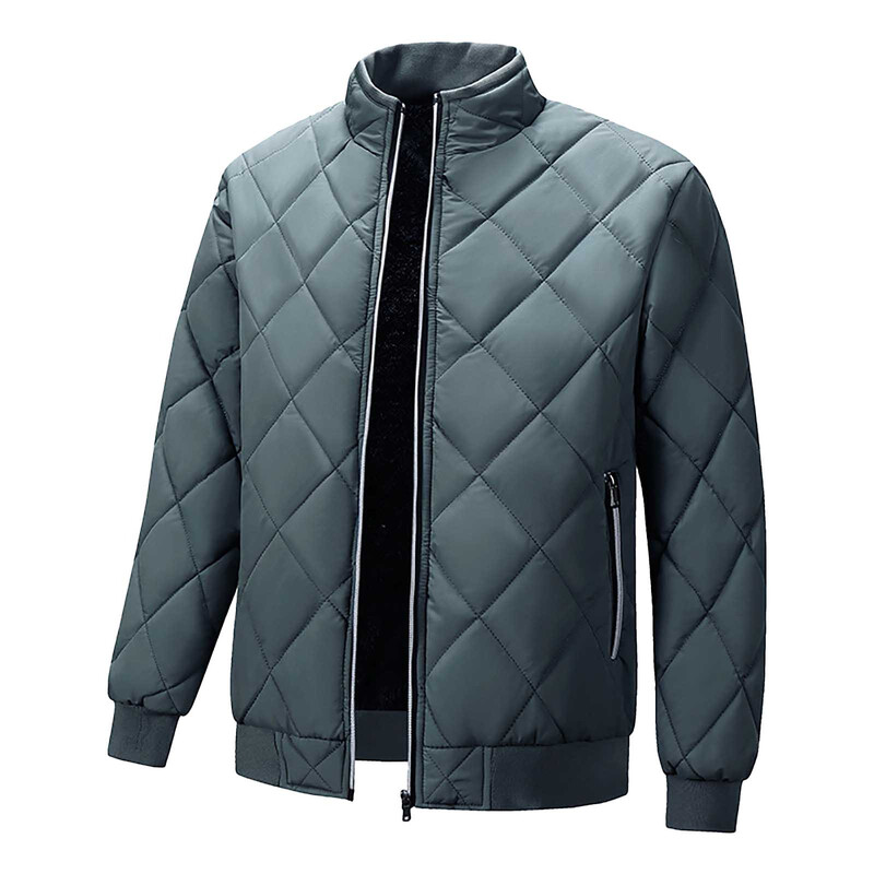 Téli dzseki férfi baseballgallér Parkas Plus Thicken Warm Rhombus Lattice alkalmi Parka Bomber dzseki Férfi párnázott kabát plus size