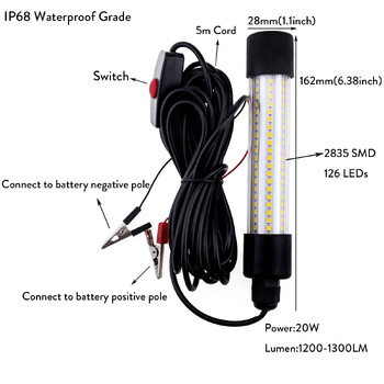 LED Υποβρύχιο Φωτιστικό Φωτιστικό 12V 1200LM Αδιάβροχο για Υποβρύχιο Νυχτερινό Ψαροκάικο Φωτισμός εξωτερικού χώρου Λευκό ζεστό πράσινο μπλε φώτα