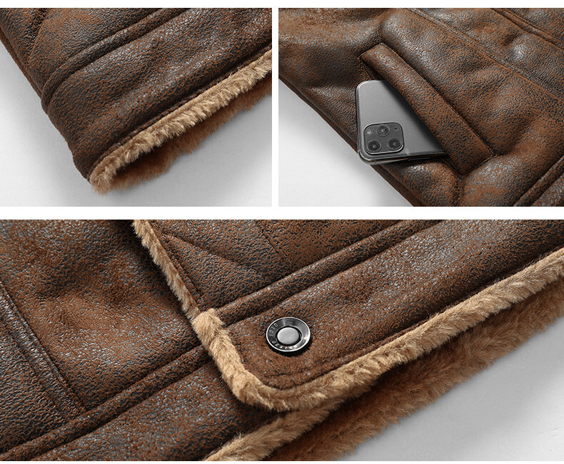 Bărbați, toamnă iarnă, jachetă bomber din piele, cu fermoar, haină de blană artificială pentru motocicletă