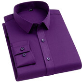 BAMBOOPLE Nem vasalható irodai férfi ingek Legújabb ránctalanító puha üzleti zseb nélkül Smart Causal Purple Slim Fit AEchoice