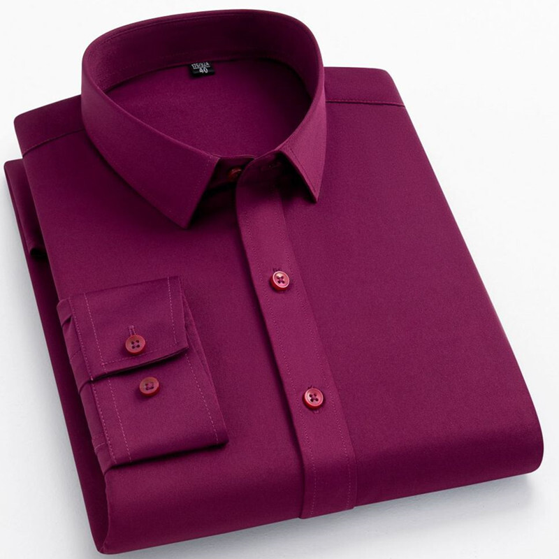 BAMBOOPLE Nem vasalható irodai férfi ingek Legújabb ránctalanító puha üzleti zseb nélkül Smart Causal Purple Slim Fit AEchoice