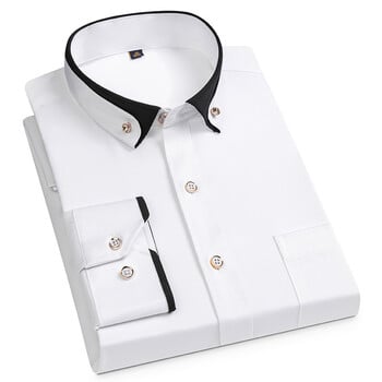 За мъжки бизнес ризи Мъжки официални ризи с копчета Social Collar Camisa Social Elastic Anti-wrinkle Casual Men Shirt Pocket