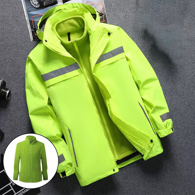 Veekindel ja soe helkurjope, eemaldatava fliisvoodriga 3-ühes Hi Vis tuulekindel tööriiete jope Meeste talveks L-7XL