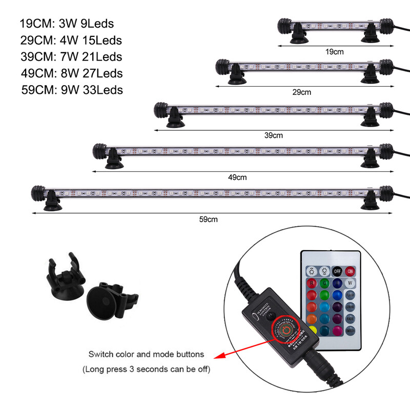 12V RGB akvārija gaisma ar tālvadības ūdensnecaurlaidīgu zemūdens niršanas lampu zivju tvertnes gaismai augu būtiskai lietošanai amfībijā ES ASV Apvienotā Karaliste