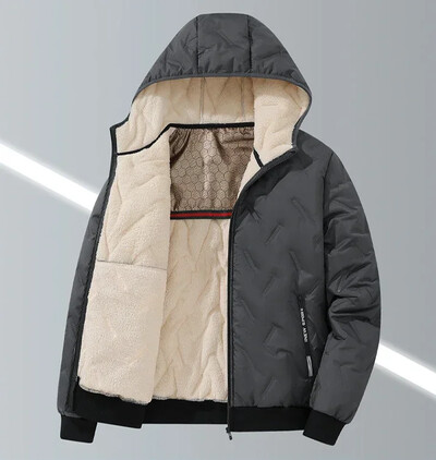 Férfi téli dzseki 2024 új báránygyapjú vastagított meleg kültéri kaland grafén pamut ruhák férfi divat kapucnis kabát