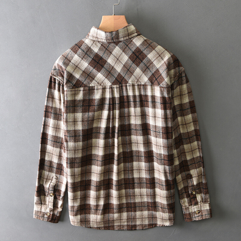 2024 Őszi Tél Új Laza Vintage Plaid 100% Pamut Férfi Ingek Ruházat Cargo Big Pockets Férfi ingek AZT724