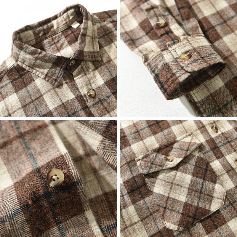 2024 Őszi Tél Új Laza Vintage Plaid 100% Pamut Férfi Ingek Ruházat Cargo Big Pockets Férfi ingek AZT724