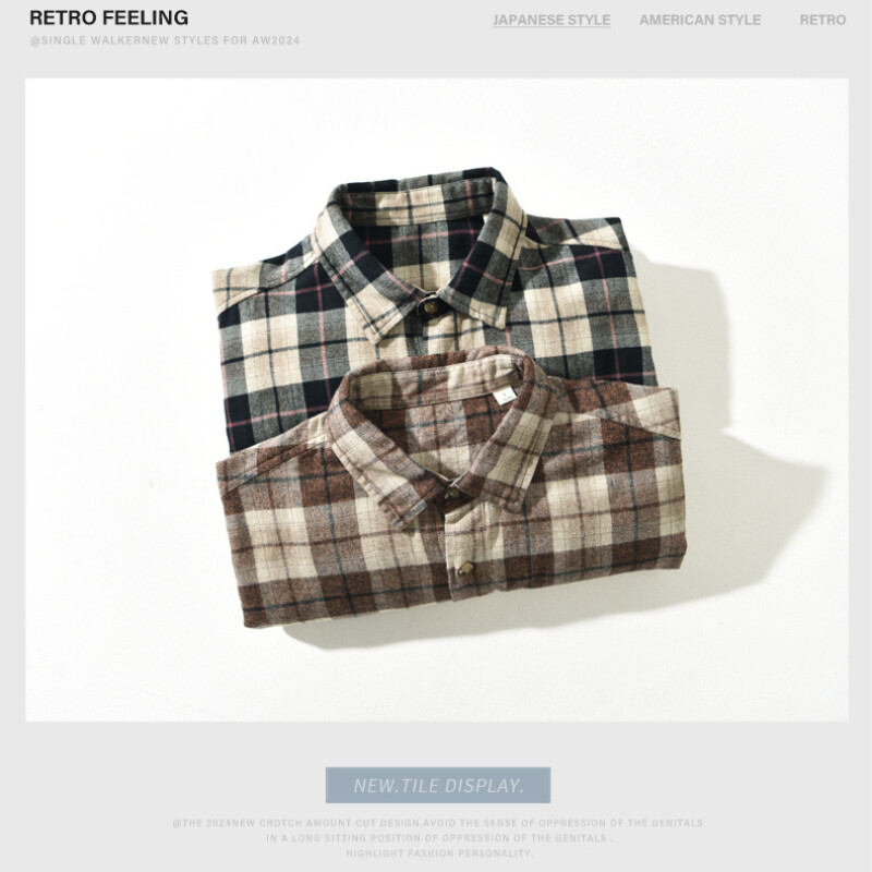 2024 Őszi Tél Új Laza Vintage Plaid 100% Pamut Férfi Ingek Ruházat Cargo Big Pockets Férfi ingek AZT724