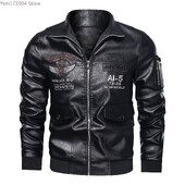 Téli férfi vastag meleg bőrkabát Luxus állvány gallér hímzés motoros kabát kabát férfi utcai divat trend PU kabát