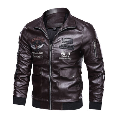 Téli férfi vastag meleg bőrkabát Luxus állvány gallér hímzés motoros kabát kabát férfi utcai divat trend PU kabát