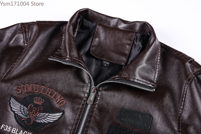 Téli férfi vastag meleg bőrkabát Luxus állvány gallér hímzés motoros kabát kabát férfi utcai divat trend PU kabát