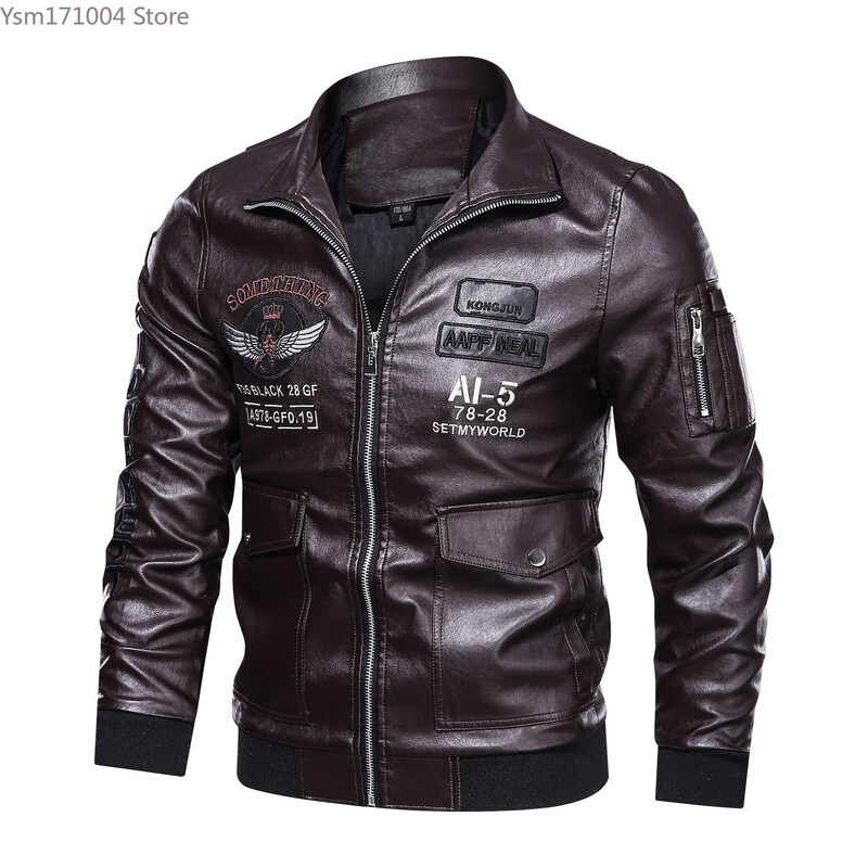 Téli férfi vastag meleg bőrkabát Luxus állvány gallér hímzés motoros kabát kabát férfi utcai divat trend PU kabát