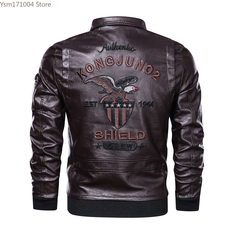 Téli férfi vastag meleg bőrkabát Luxus állvány gallér hímzés motoros kabát kabát férfi utcai divat trend PU kabát