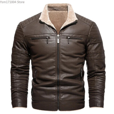 Téli férfi dzseki, egyszínű, vastagított, vékonyan illeszkedő PU dzseki üzleti alkalmi Kiváló minőségű téli dzseki férfi motoros dzseki férfi