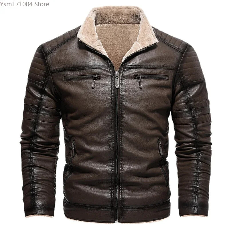 Téli férfi dzseki, egyszínű, vastagított, vékonyan illeszkedő PU dzseki üzleti alkalmi Kiváló minőségű téli dzseki férfi motoros dzseki férfi