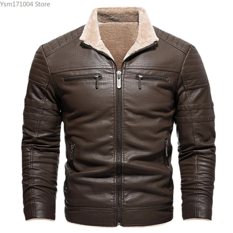 Téli férfi dzseki, egyszínű, vastagított, vékonyan illeszkedő PU dzseki üzleti alkalmi Kiváló minőségű téli dzseki férfi motoros dzseki férfi