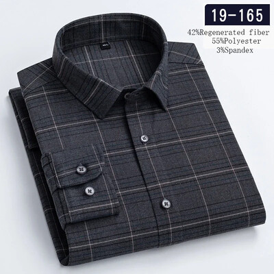 Új ingben luxus magas minőségű gyapjú hosszú ujjú ingek férfiaknak karcsú szabású lezser rugalmas ing kockás csíkos dizájner ruhák