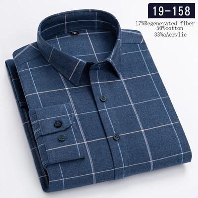 Új ingben luxus magas minőségű gyapjú hosszú ujjú ingek férfiaknak karcsú szabású lezser rugalmas ing kockás csíkos dizájner ruhák