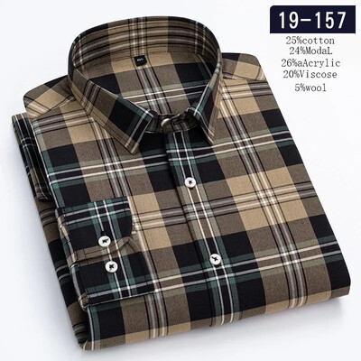 Új ingben luxus magas minőségű gyapjú hosszú ujjú ingek férfiaknak karcsú szabású lezser rugalmas ing kockás csíkos dizájner ruhák