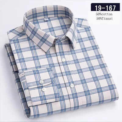 Új ingben luxus magas minőségű gyapjú hosszú ujjú ingek férfiaknak karcsú szabású lezser rugalmas ing kockás csíkos dizájner ruhák