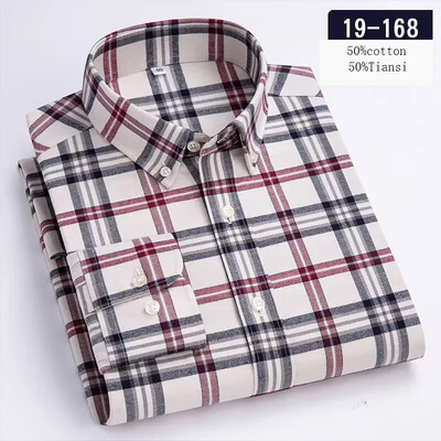 Új ingben luxus magas minőségű gyapjú hosszú ujjú ingek férfiaknak karcsú szabású lezser rugalmas ing kockás csíkos dizájner ruhák