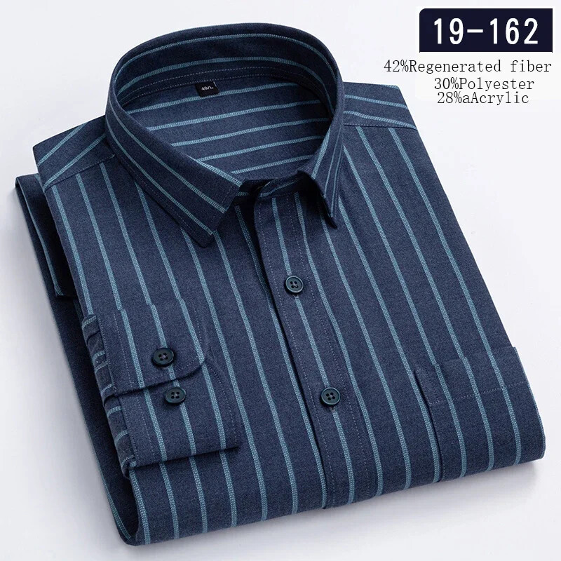 Új ingben luxus magas minőségű gyapjú hosszú ujjú ingek férfiaknak karcsú szabású lezser rugalmas ing kockás csíkos dizájner ruhák