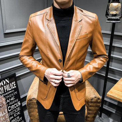 Őszi és téli férfi PU bőrkabát, divatos, karcsúsított, új motoros blézer férfi üzleti alkalmi bőrkabátok