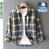 2024 őszi tél új alkalmi laza kockás 100% pamut ingek férfiaknak Ruházat Cargo Big Pockets Férfi ingek AZT725