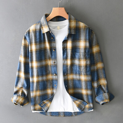 2024 őszi tél új alkalmi laza kockás 100% pamut ingek férfiaknak Ruházat Cargo Big Pockets Férfi ingek AZT725