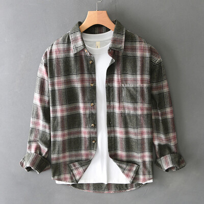 2024 őszi tél új alkalmi laza kockás 100% pamut ingek férfiaknak Ruházat Cargo Big Pockets Férfi ingek AZT725