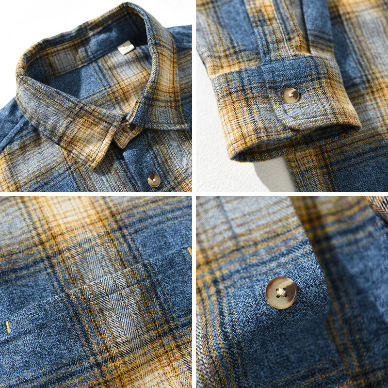 2024 őszi tél új alkalmi laza kockás 100% pamut ingek férfiaknak Ruházat Cargo Big Pockets Férfi ingek AZT725
