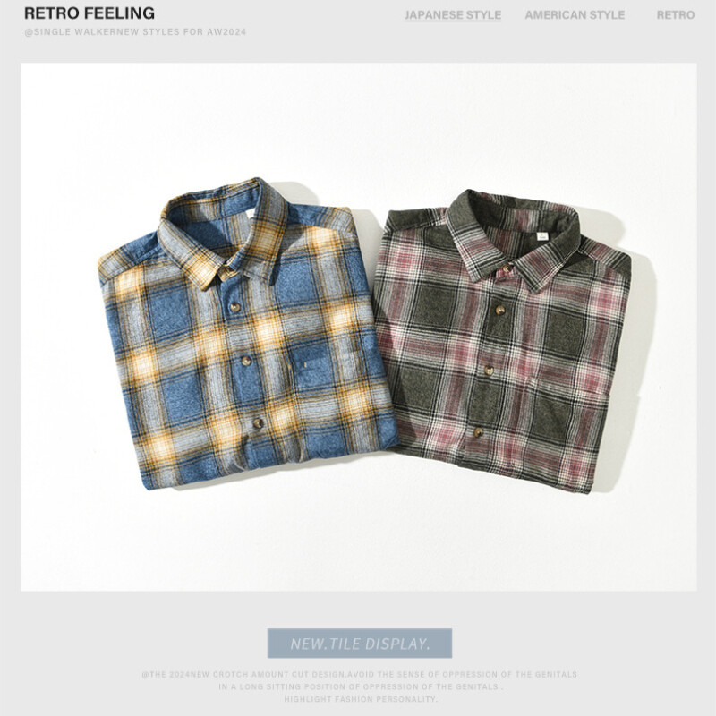 2024 őszi tél új alkalmi laza kockás 100% pamut ingek férfiaknak Ruházat Cargo Big Pockets Férfi ingek AZT725