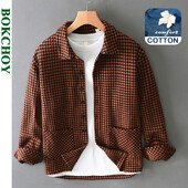 2024. gada rudens ziema Jauni brīvi rūtaini krekli vīriešiem Apģērbi Vintage lielas kabatas vīriešu krekli AZT739