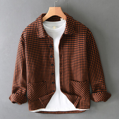 2024. gada rudens ziema Jauni brīvi rūtaini krekli vīriešiem Apģērbi Vintage lielas kabatas vīriešu krekli AZT739