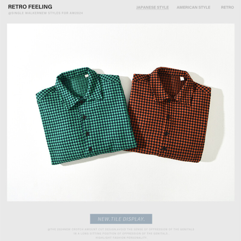 2024. gada rudens ziema Jauni brīvi rūtaini krekli vīriešiem Apģērbi Vintage lielas kabatas vīriešu krekli AZT739