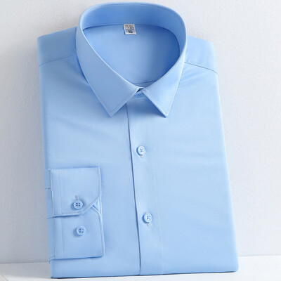 Vīriešu vienkrāsains krekls ar garām piedurknēm, pogāms, elpojošs, viegli izstiepts audums, bez grumbām.