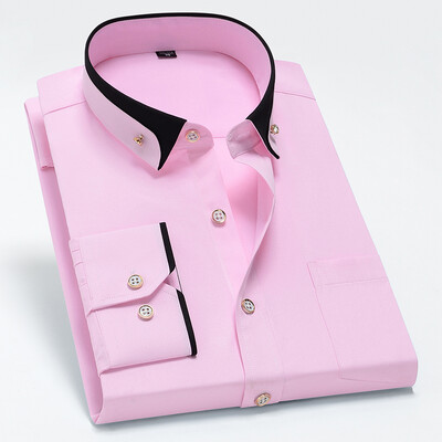 Jauns vīriešu biznesa krekls ar garām piedurknēm pavasara rudens kontrasta apkakle, kas apvienota ar dimanta pretgrumbu pogām rozā kāzām