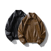 Ανδρικό μπουφάν από τεχνητό δέρμα Bomber Jacket μοτοσυκλετιστή με φερμουάρ Biker παλτό Vintage Streetwear Μαύρο καφέ σακάκι
