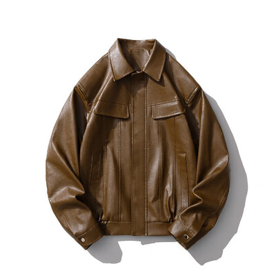 Ανδρικό μπουφάν από τεχνητό δέρμα Bomber Jacket μοτοσυκλετιστή με φερμουάρ Biker παλτό Vintage Streetwear Μαύρο καφέ σακάκι