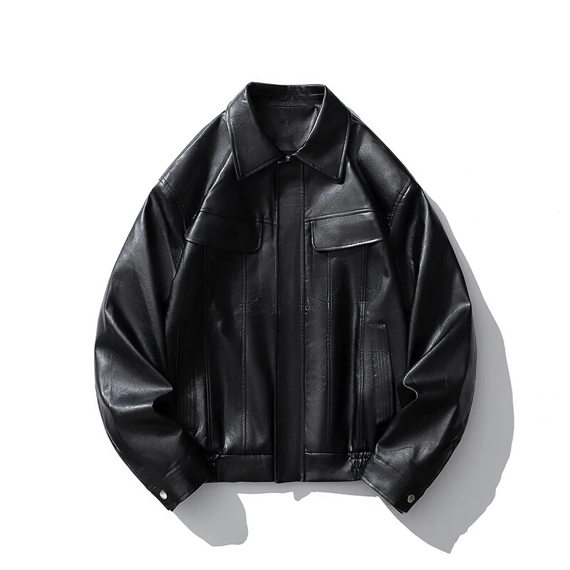 Ανδρικό μπουφάν από τεχνητό δέρμα Bomber Jacket μοτοσυκλετιστή με φερμουάρ Biker παλτό Vintage Streetwear Μαύρο καφέ σακάκι